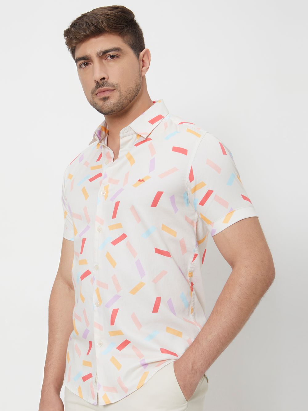 Multi Geometric Print Slim Fit Casual Shirt