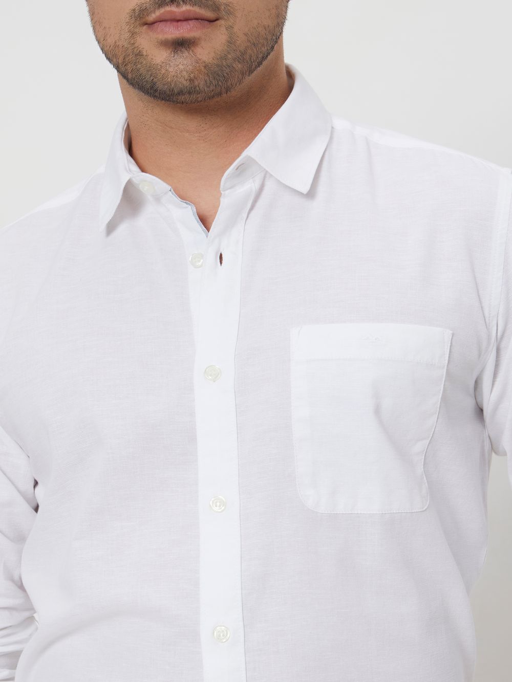 White Cotton Linen Plain Slim Fit Casual Shirt