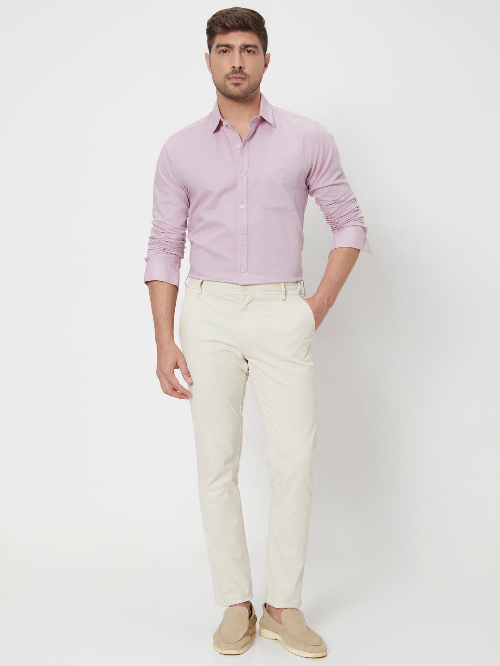Lilac Cotton Linen Slim Fit Casual Shirt