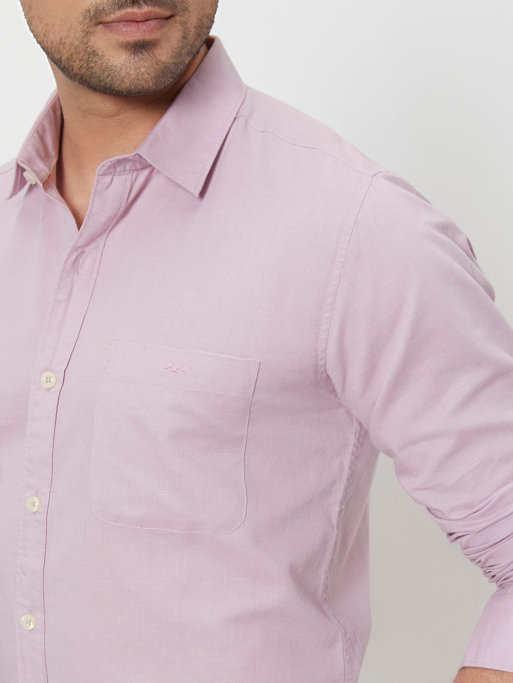 Lilac Cotton Linen Slim Fit Casual Shirt
