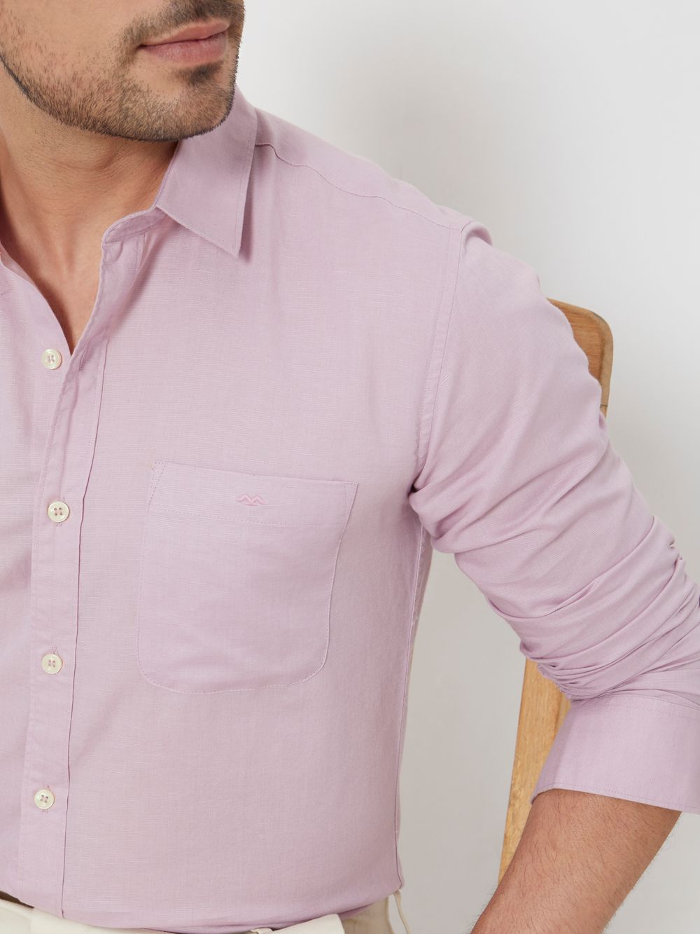 Lilac Cotton Linen Slim Fit Casual Shirt