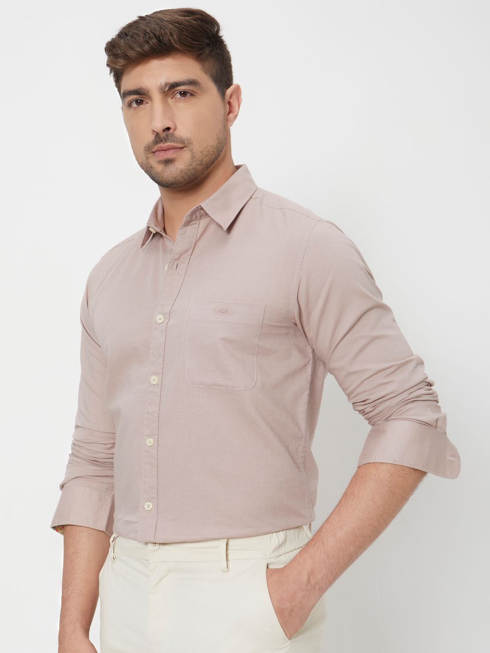 Stone Cotton Linen Slim Fit Casual Shirt