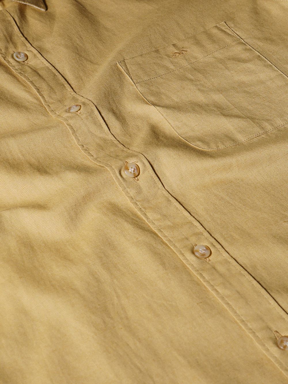 Khaki Cotton Linen Plain Slim Fit Casual Shirt