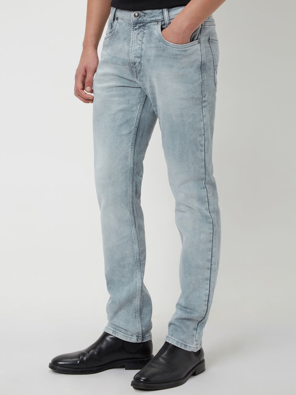 Grey Straight Fit Denim Deluxe Stretch Jeans