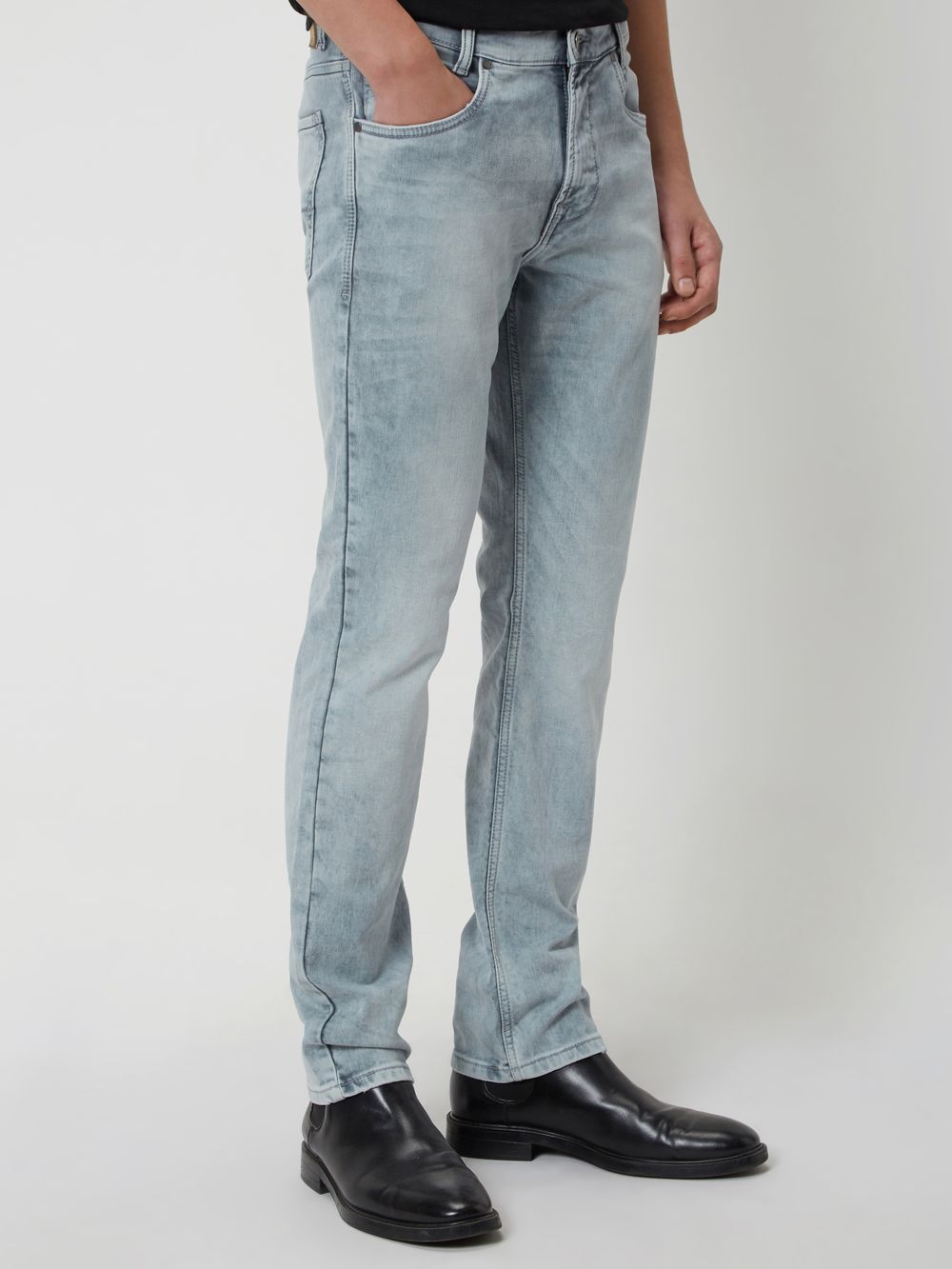 Grey Straight Fit Denim Deluxe Stretch Jeans