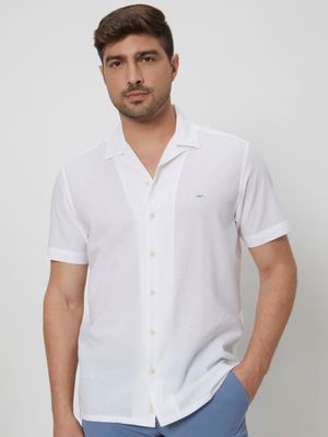White Textured Plain Relaxed Fit Casual Shirt