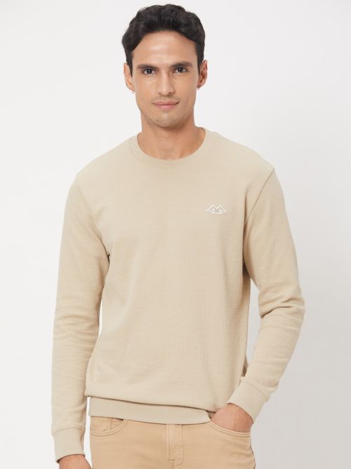 Beige Embroidered Jacquard Textured Jersey Sweatshirt