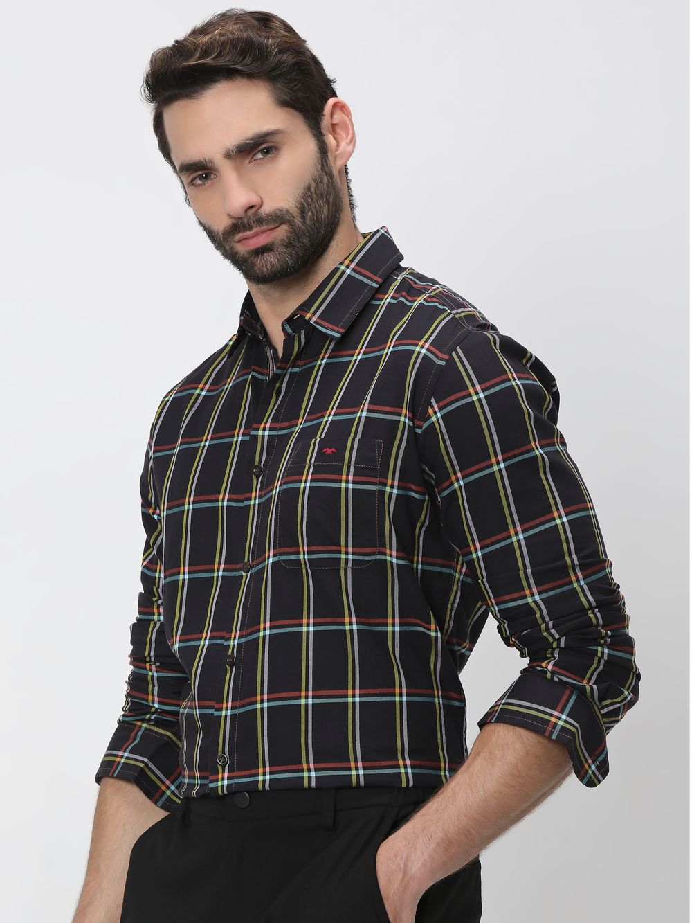 Black & Yellow Large Check Slim Fit Casual Shirt