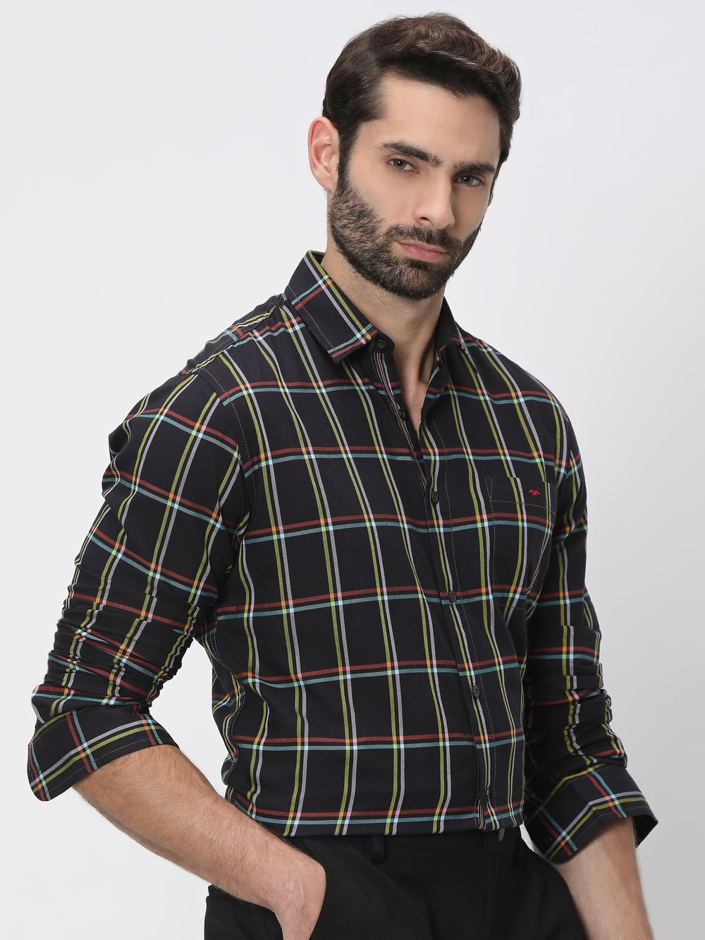 Black & Yellow Large Check Slim Fit Casual Shirt