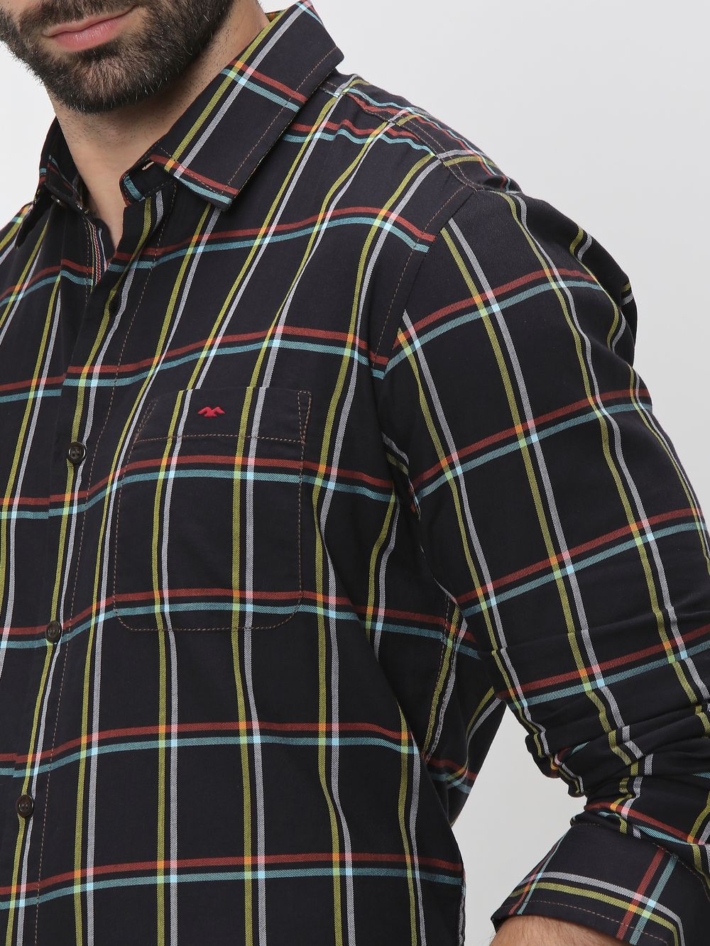 Black & Yellow Large Check Slim Fit Casual Shirt