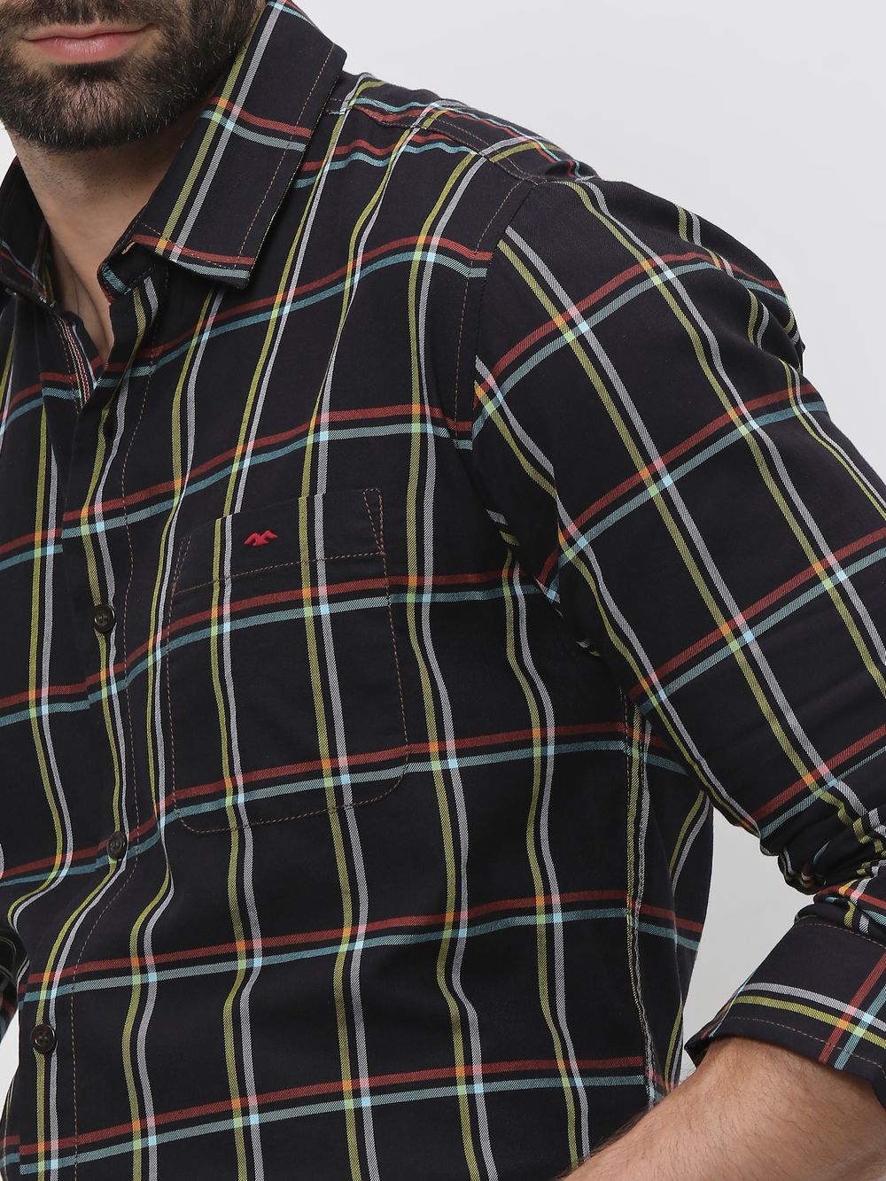 Black & Yellow Large Check Slim Fit Casual Shirt