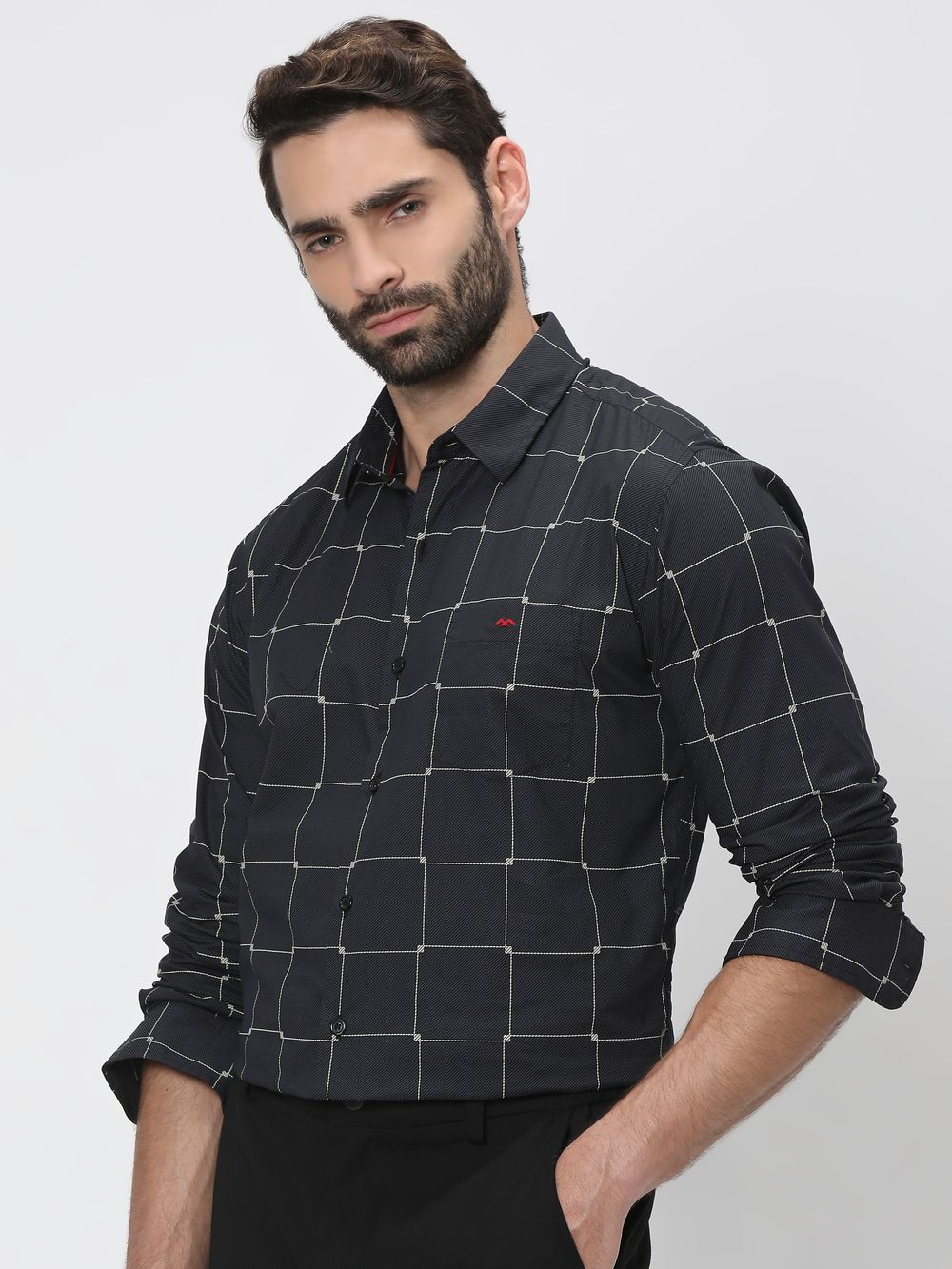 Black & Beige Large Check Slim Fit Casual Shirt