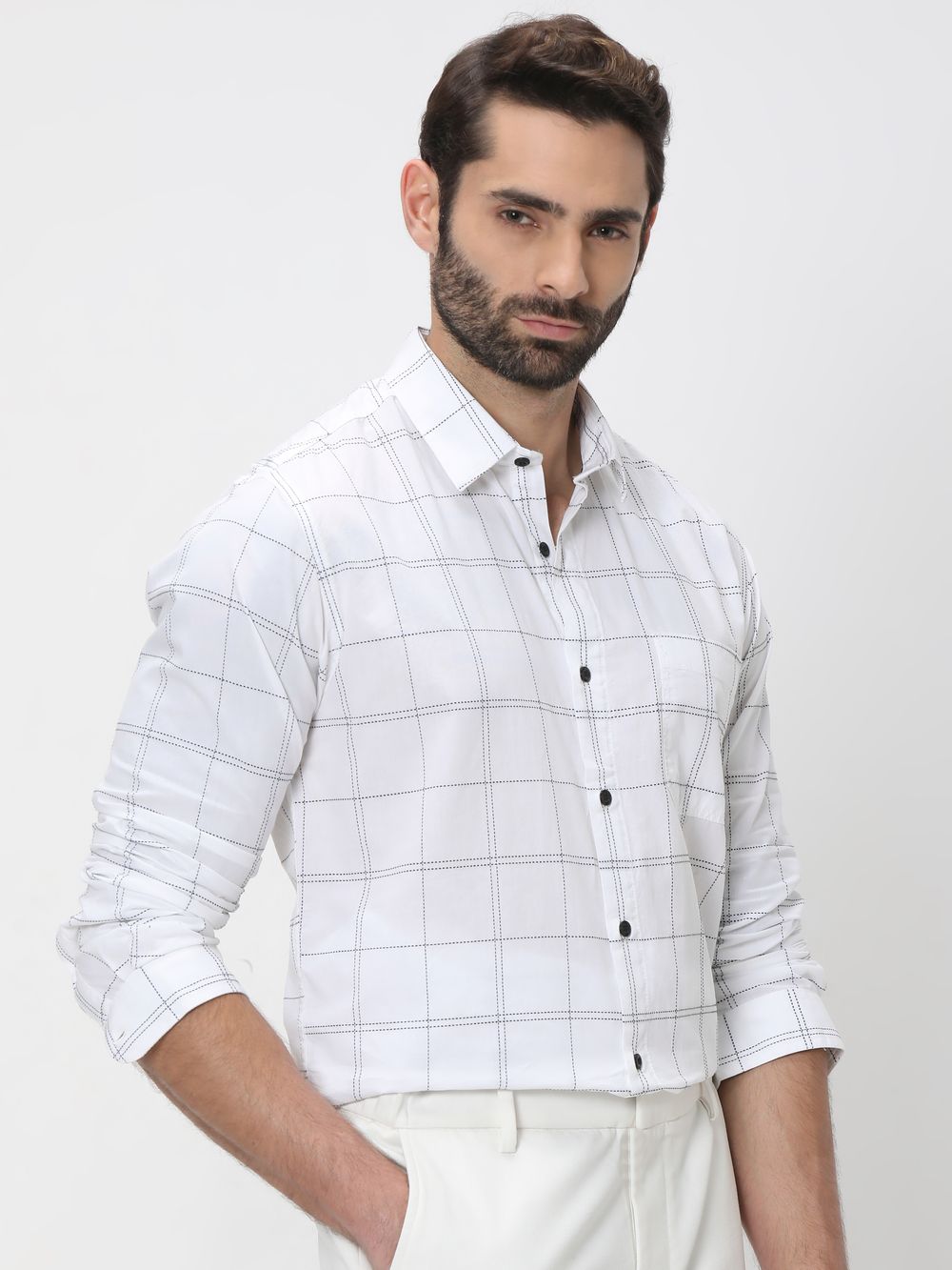 White & Black Stitch Check Shirt