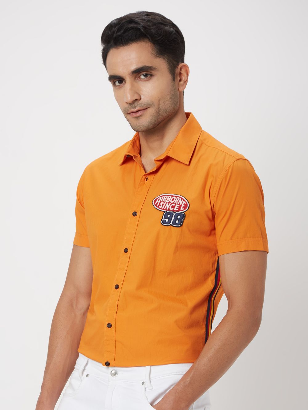 Orange Cotton Plain Shirt