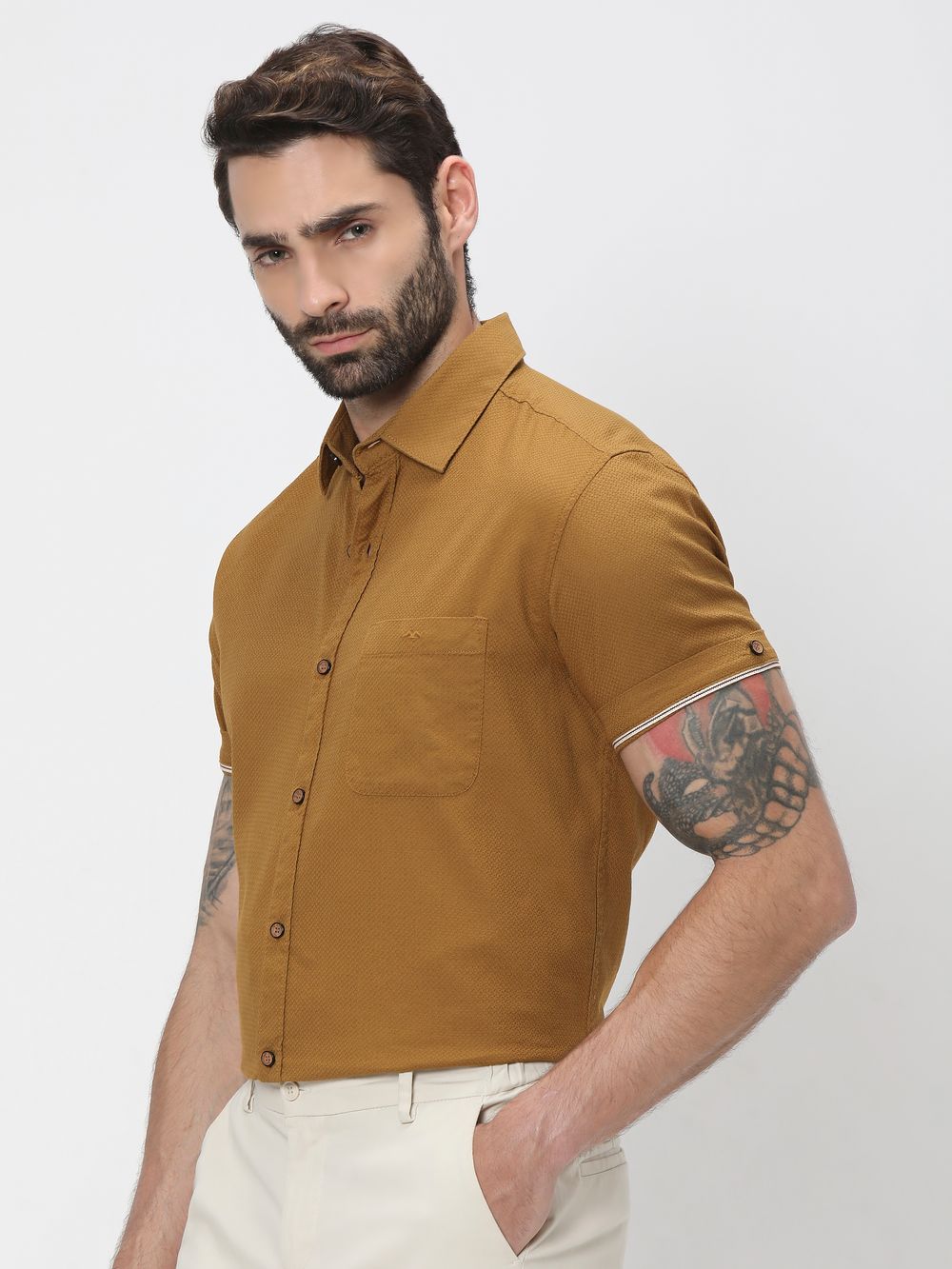 Mustard Textured Plain Shirt