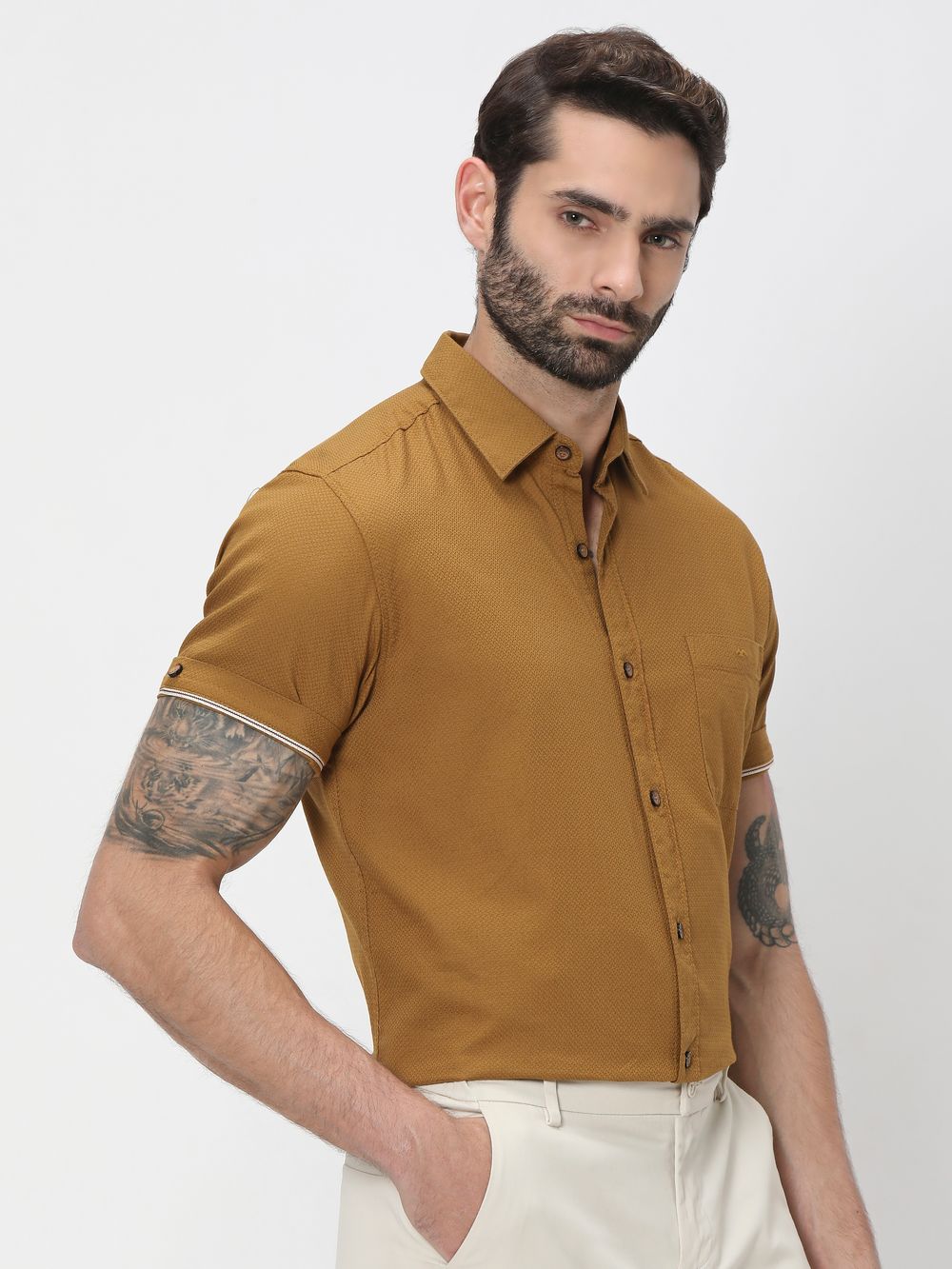 Mustard Textured Plain Shirt