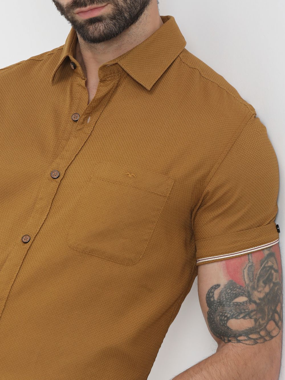 Mustard Textured Plain Shirt