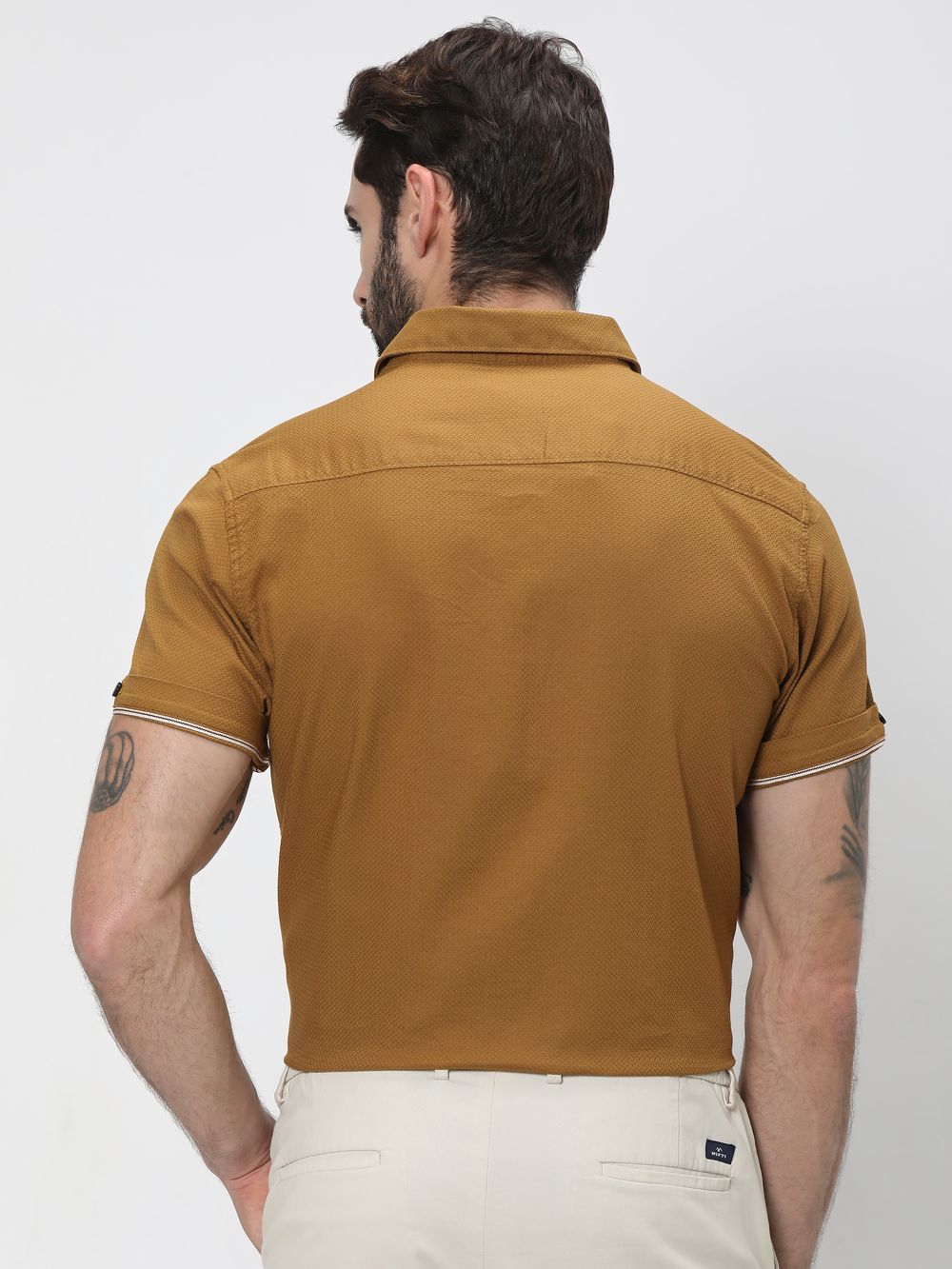 Mustard Textured Plain Shirt