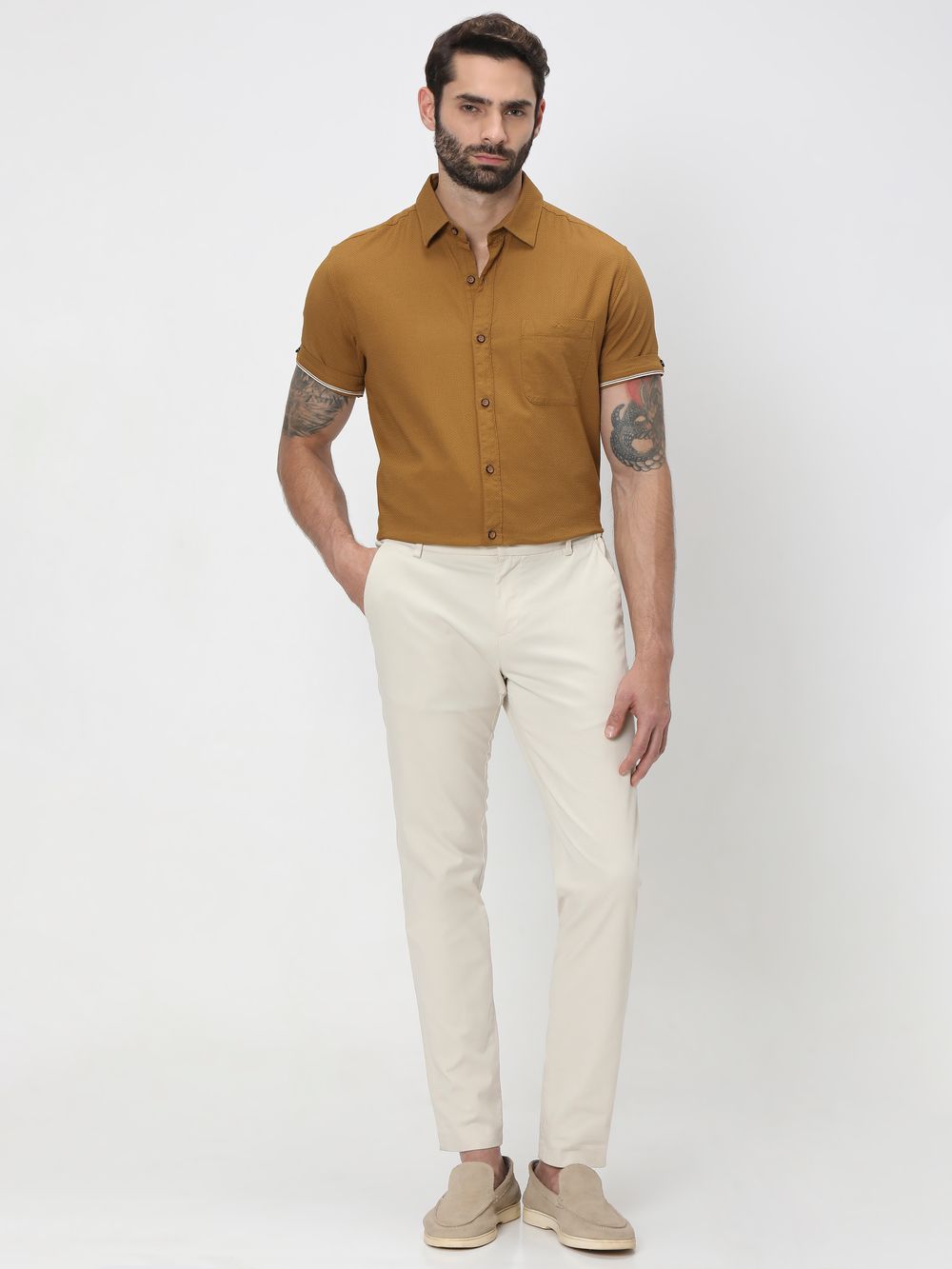 Mustard Textured Plain Shirt