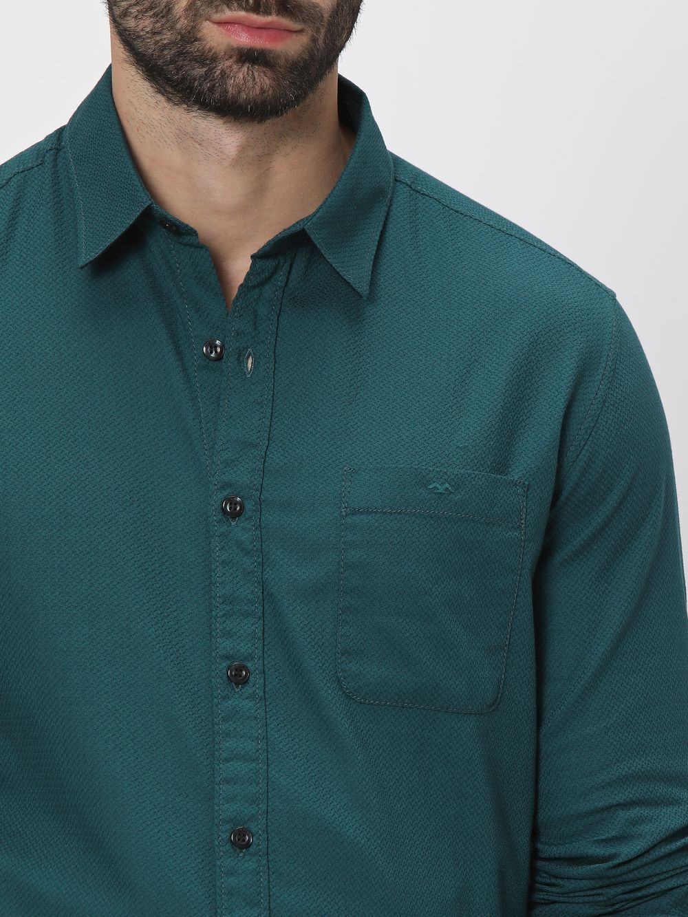 Green Dobby Slim Fit Casual Shirt