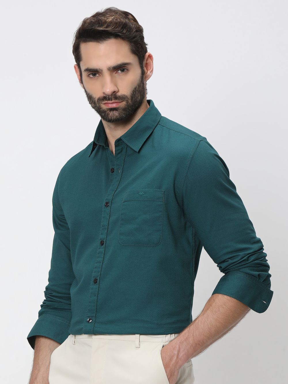 Green Dobby Slim Fit Casual Shirt