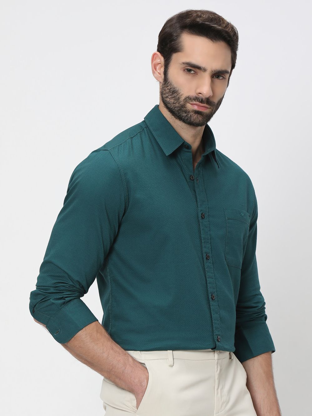 Green Dobby Slim Fit Casual Shirt