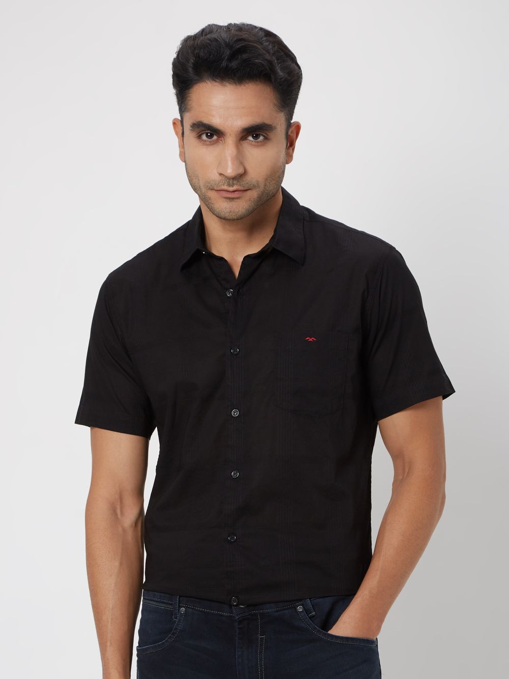 Black Textured Plain Shirt