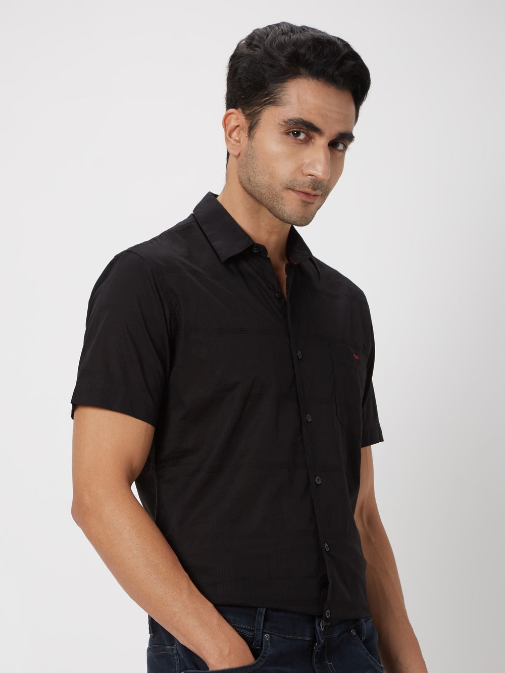 Black Textured Plain Shirt
