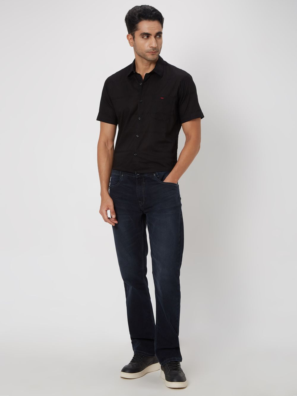 Black Textured Plain Shirt