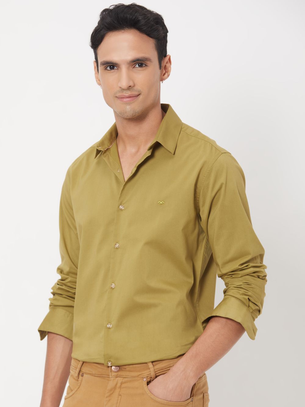 Olive Stretch Plain Shirt