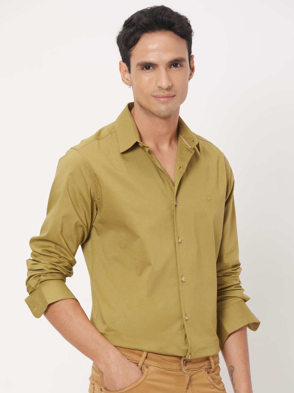Olive Stretch Plain Shirt