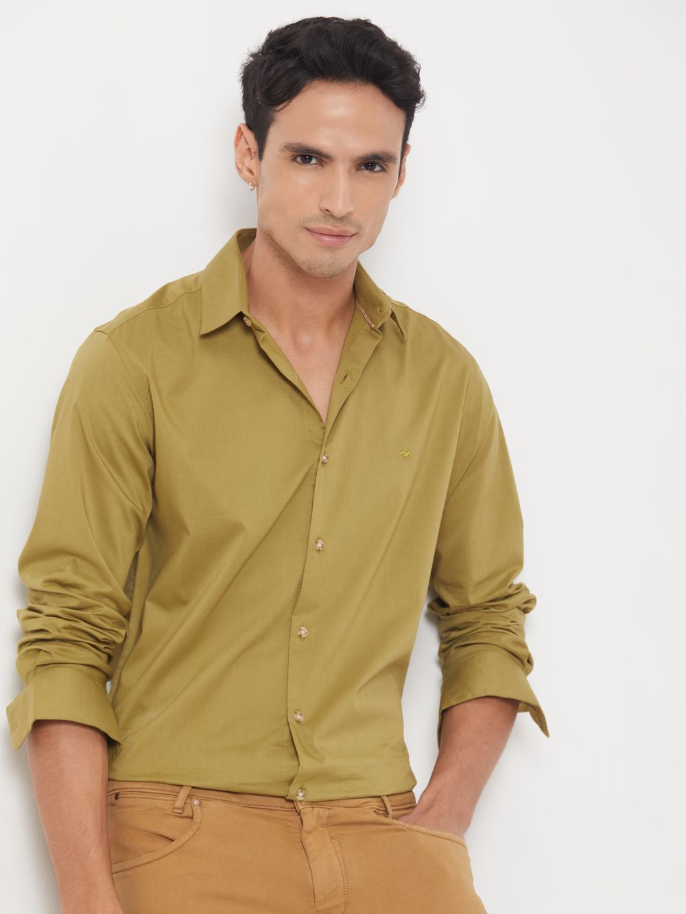 Olive Stretch Plain Shirt