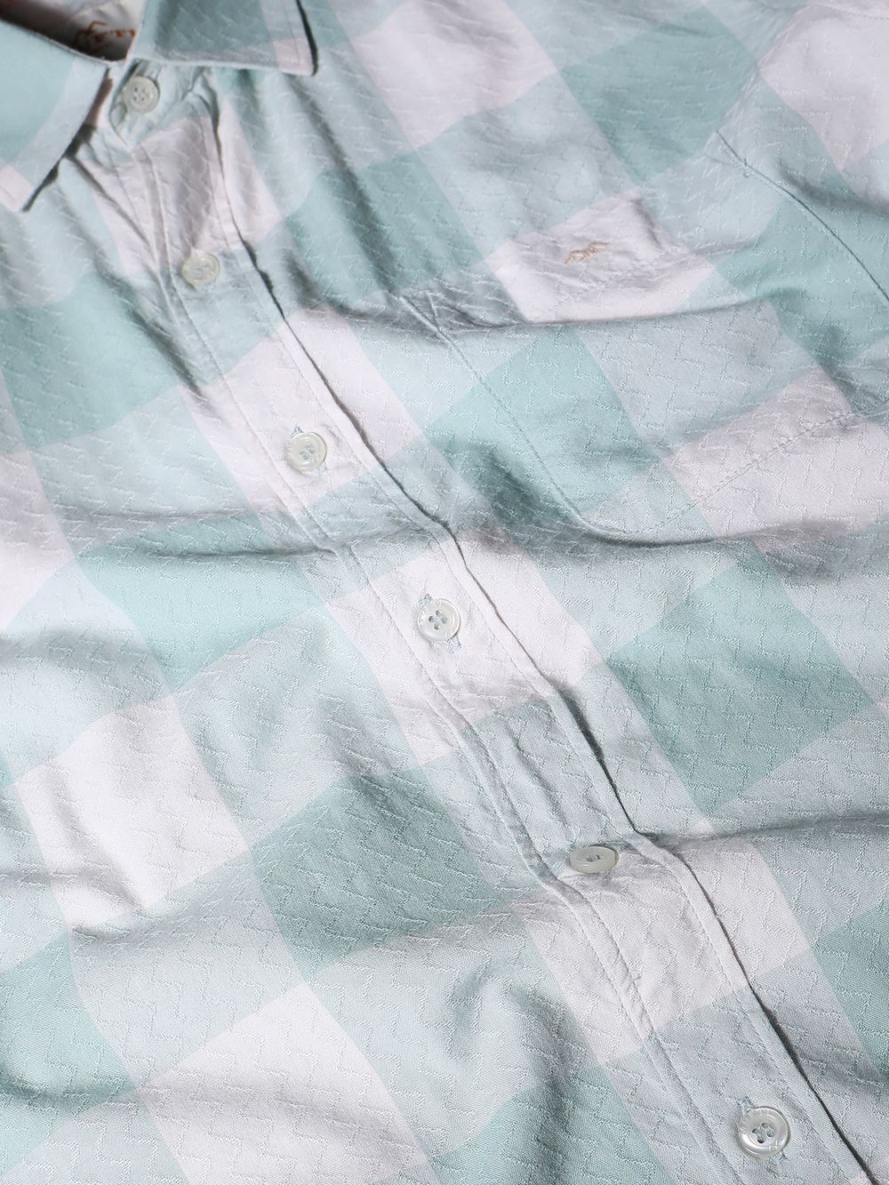 Light Green Textured Check Slim Fit Casual Shirt