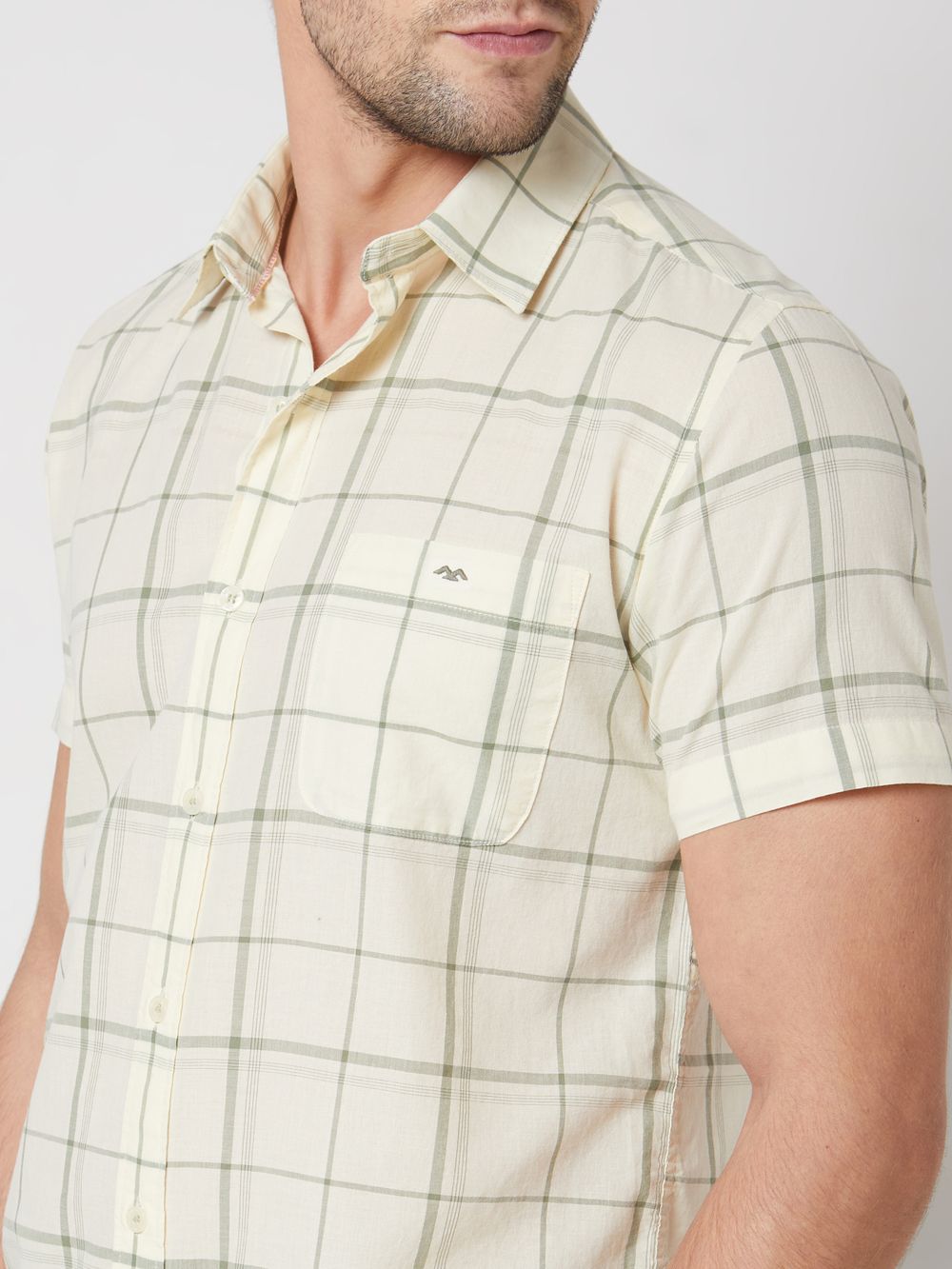 Light Green Windowpane Check Slim Fit Casual Shirt