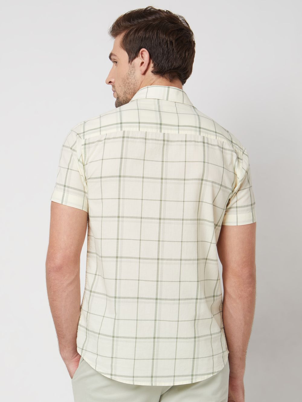 Light Green Windowpane Check Slim Fit Casual Shirt