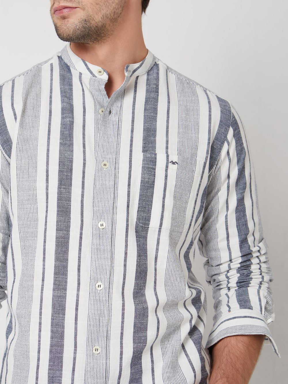 Navy & White Broad Stripe Slim Fit Casual Shirt