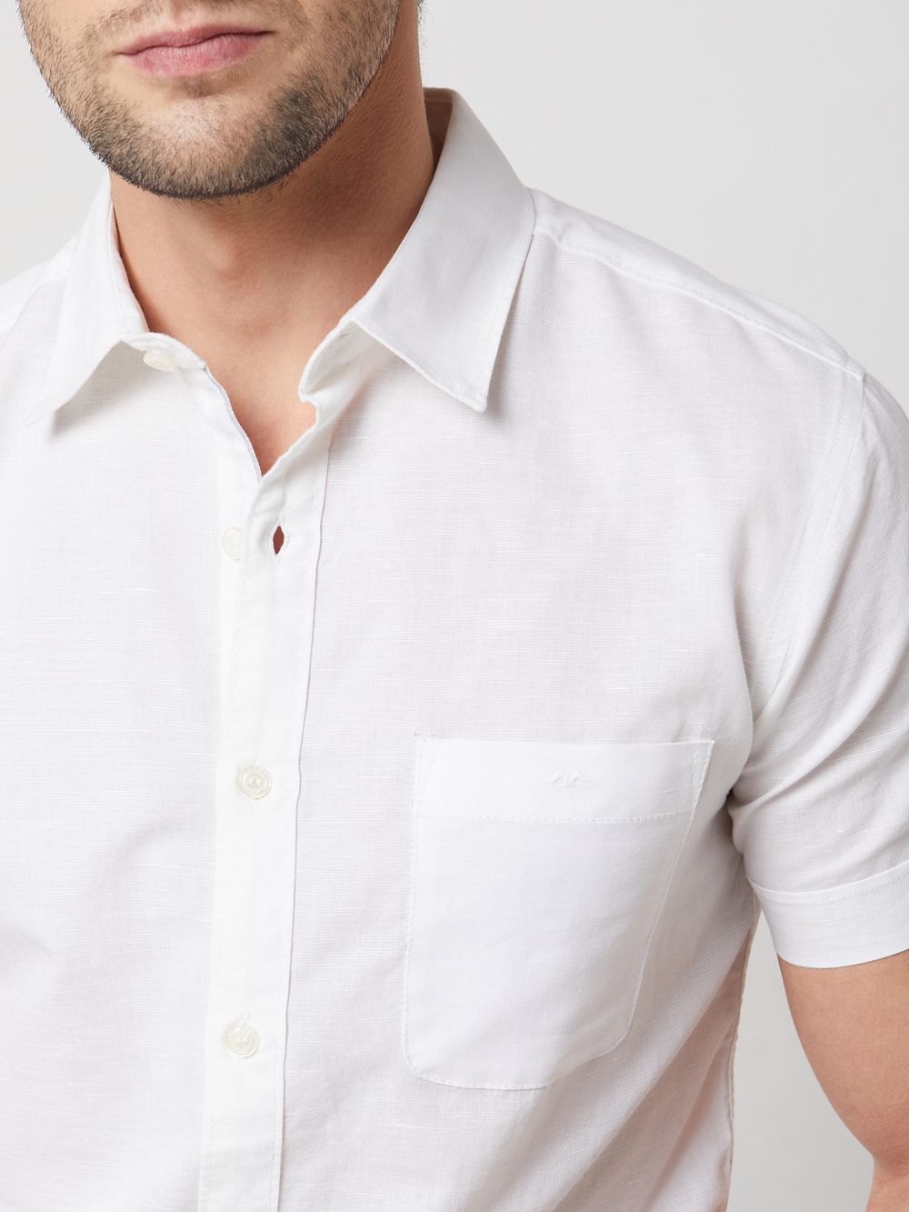 White Cotton Linen Plain Slim Fit Casual Shirt