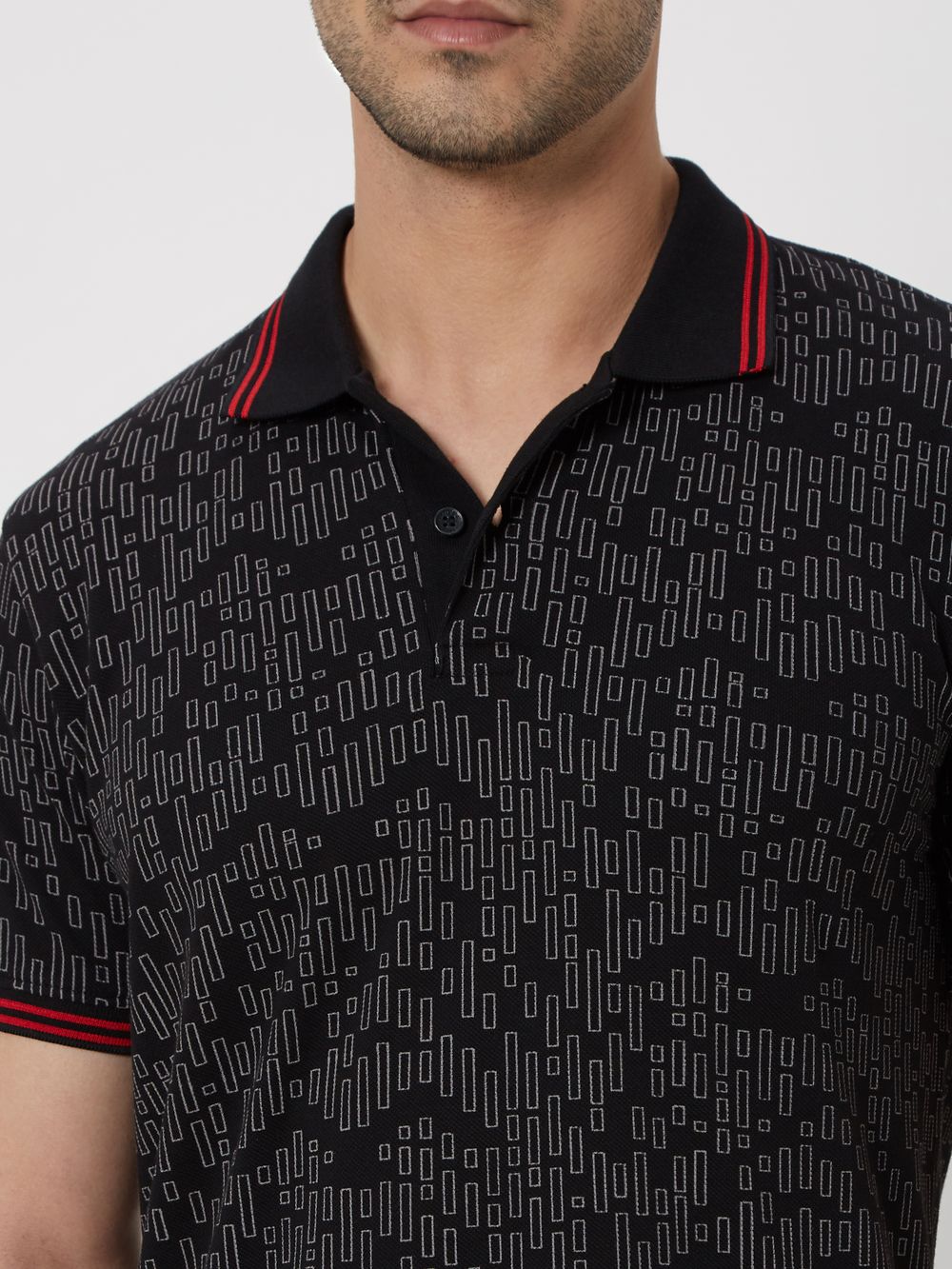 Black & Grey Logo Print Pique Polo T-Shirt