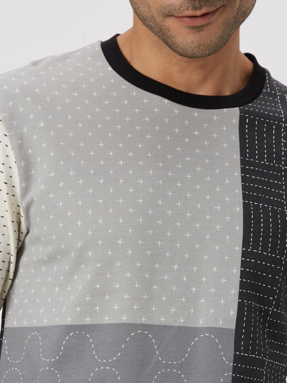 Grey & White Abstract Print Loopback Sweatshirt
