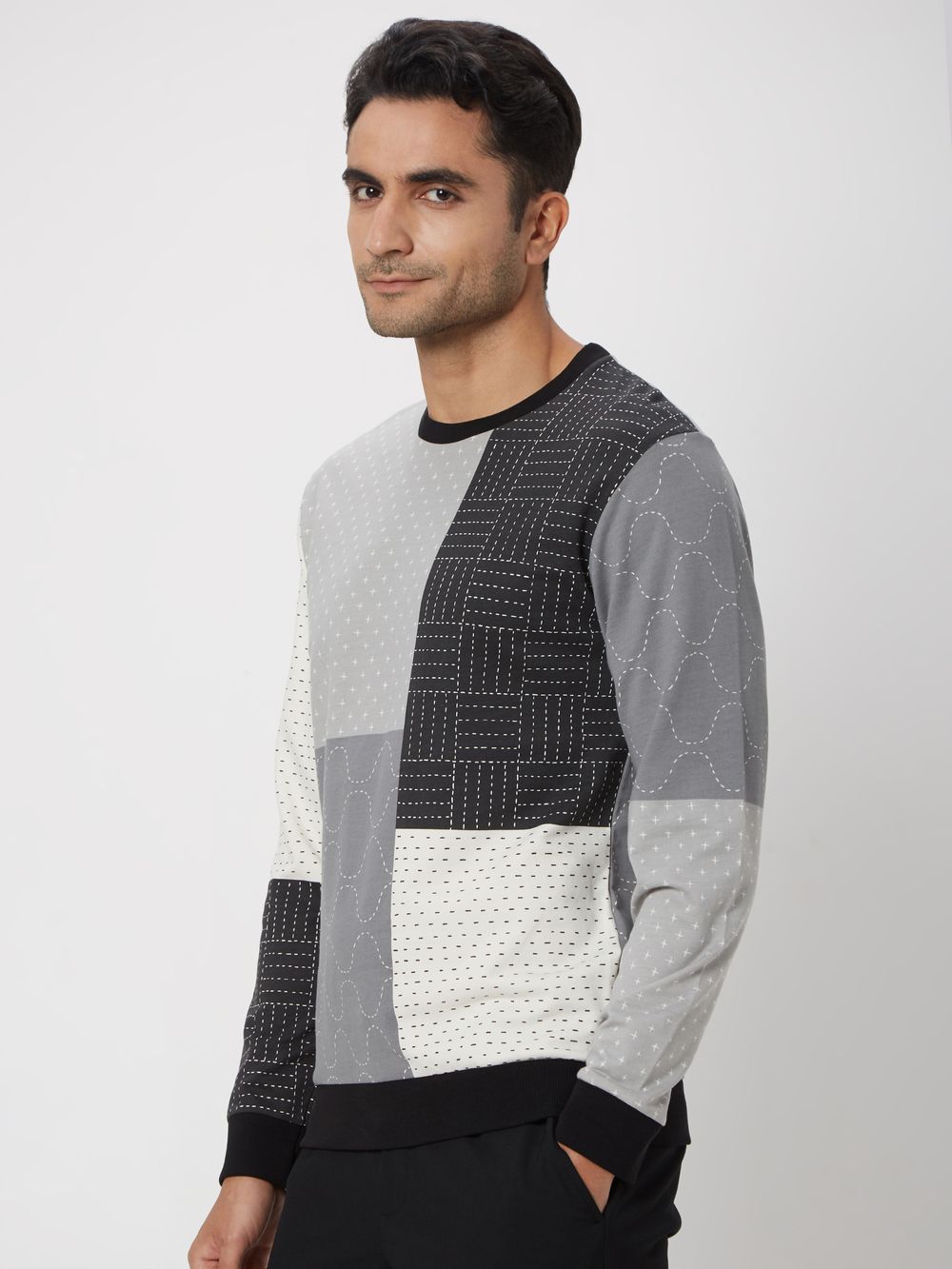 Grey & White Abstract Print Loopback Sweatshirt