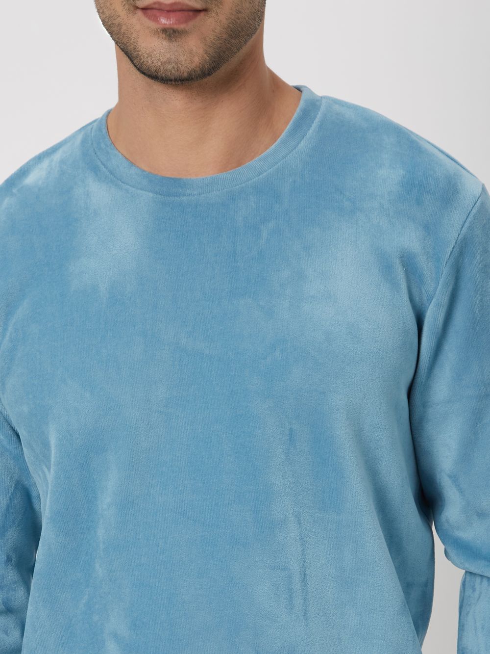 Blue Slim Fit Velvet Sweatshirt