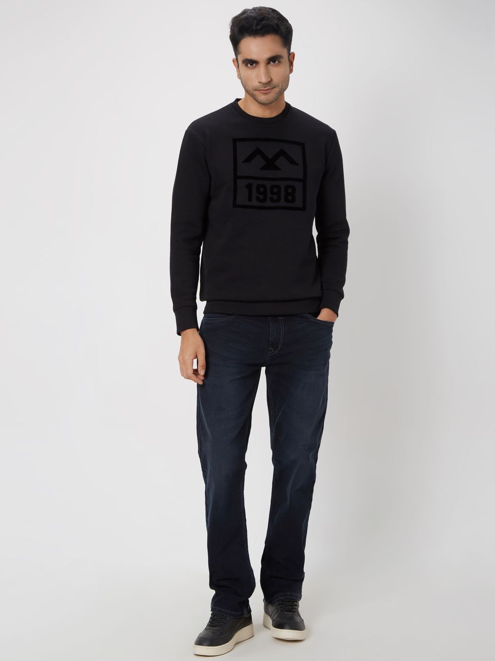 Black Flock Print Knitted Fleece Sweatshirt