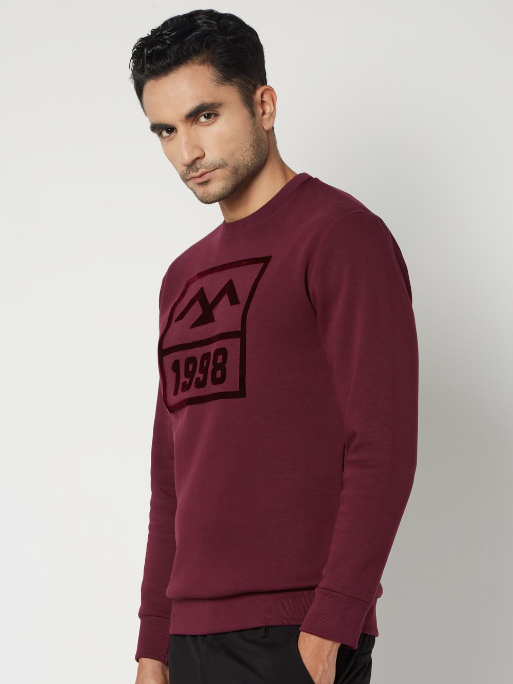 Maroon Flock Print Knitted Fleece Sweatshirt