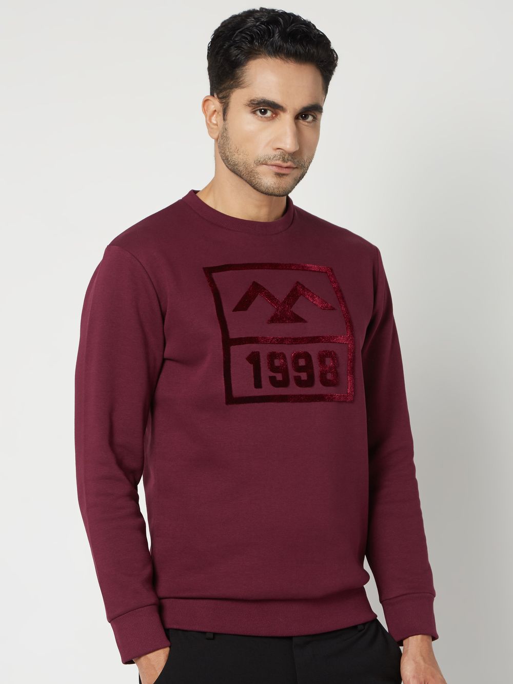 Maroon Flock Print Knitted Fleece Sweatshirt