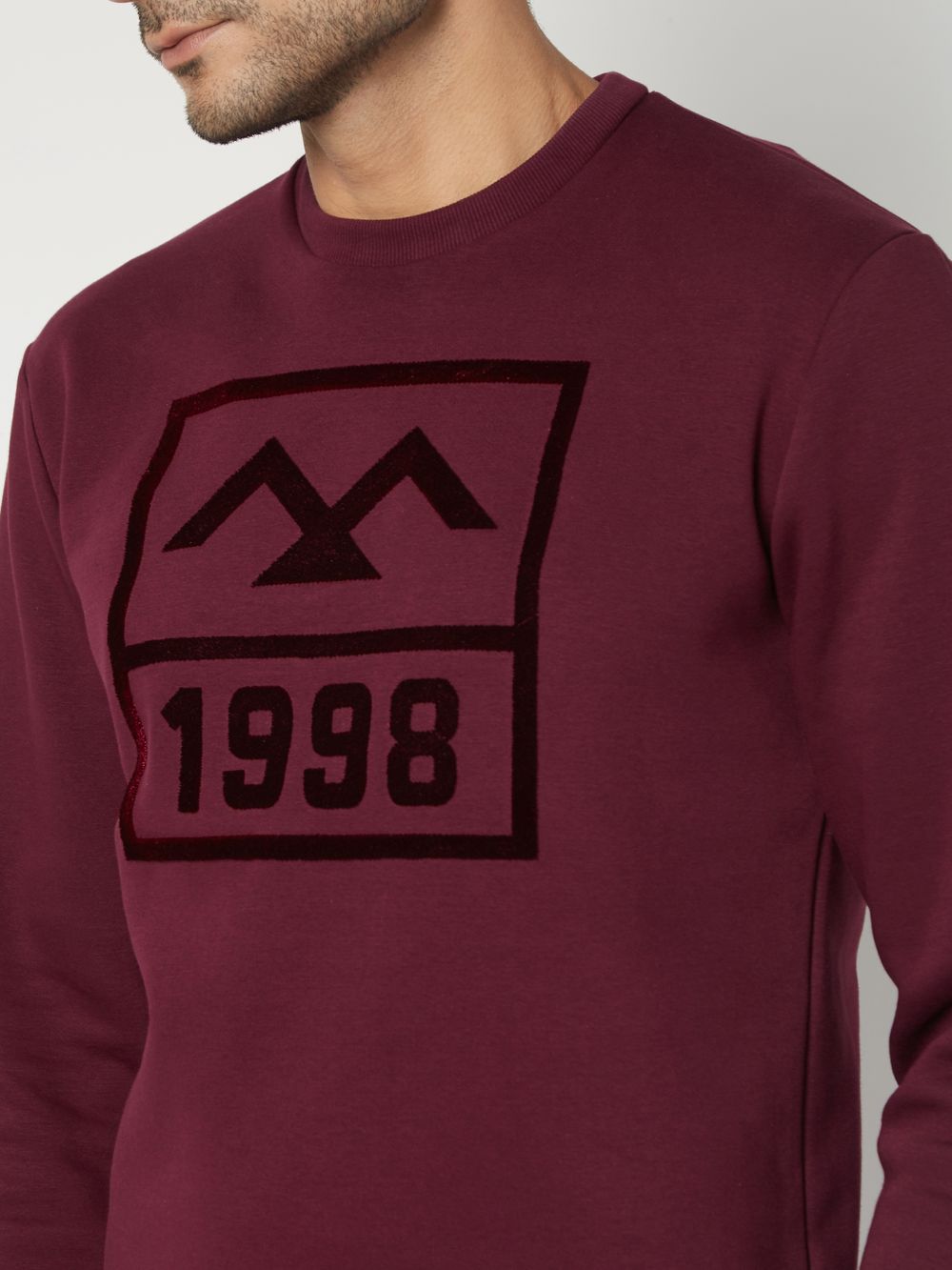 Maroon Flock Print Knitted Fleece Sweatshirt