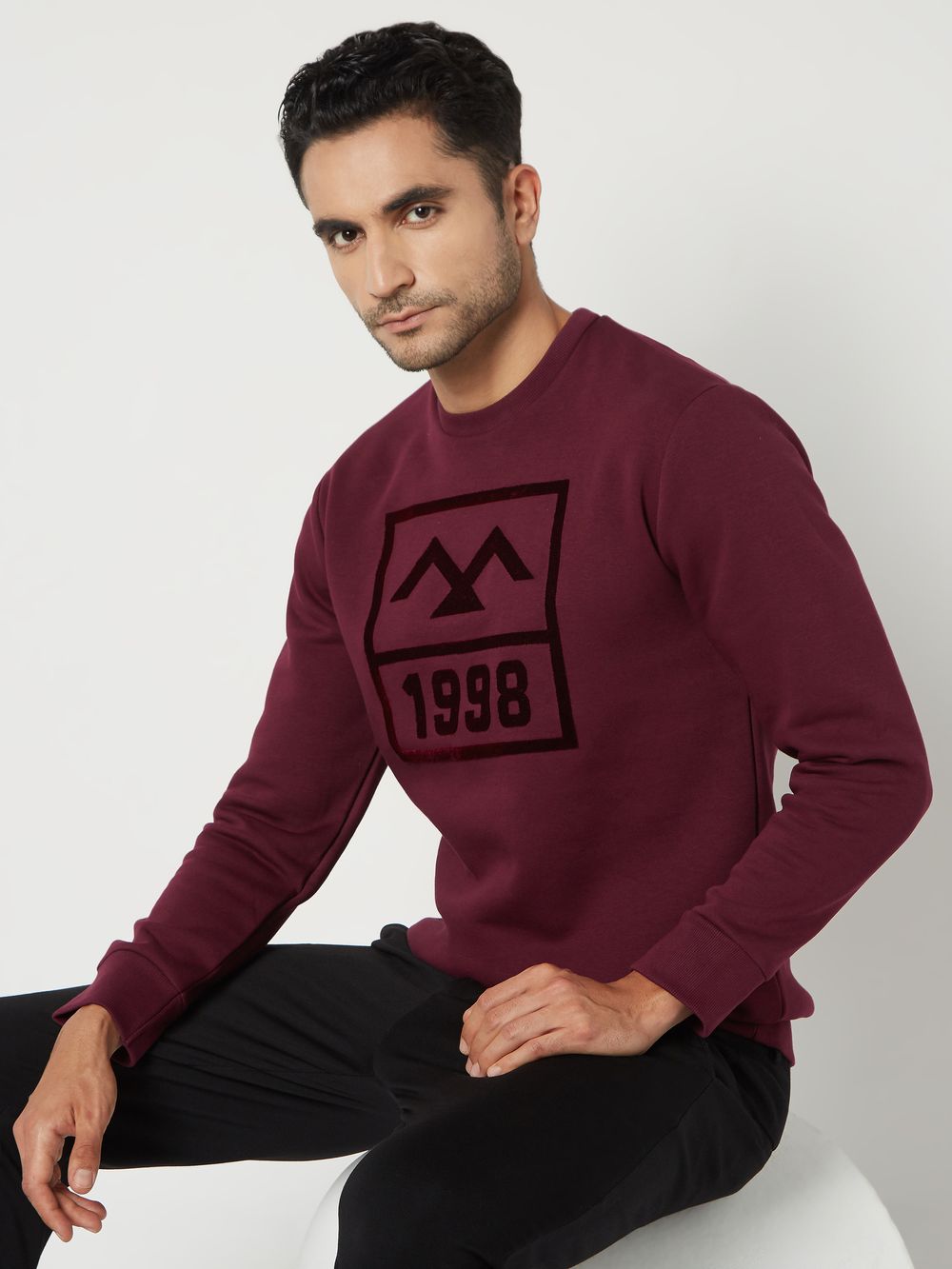 Maroon Flock Print Knitted Fleece Sweatshirt