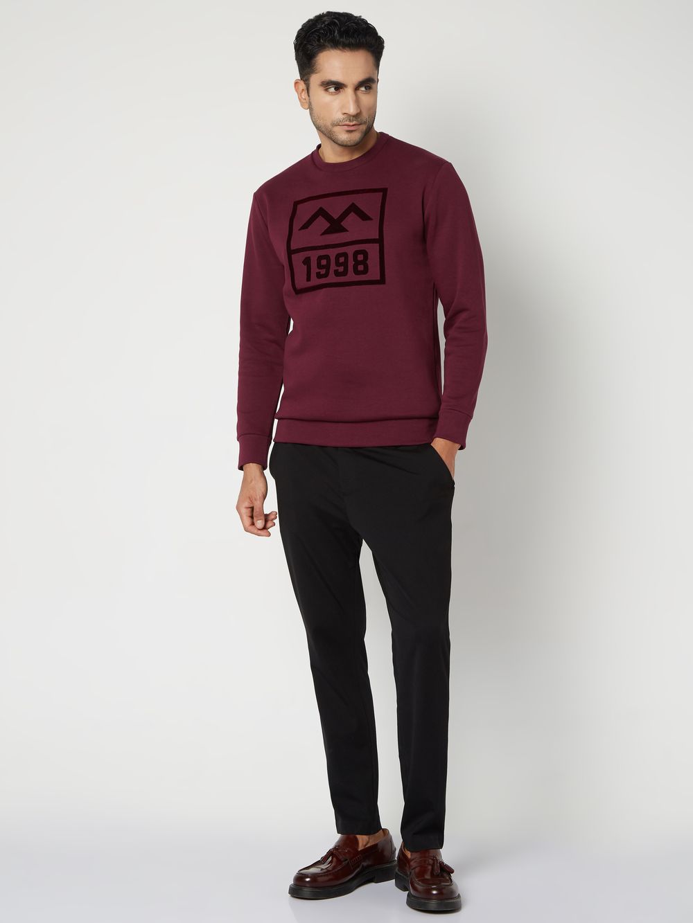 Maroon Flock Print Knitted Fleece Sweatshirt