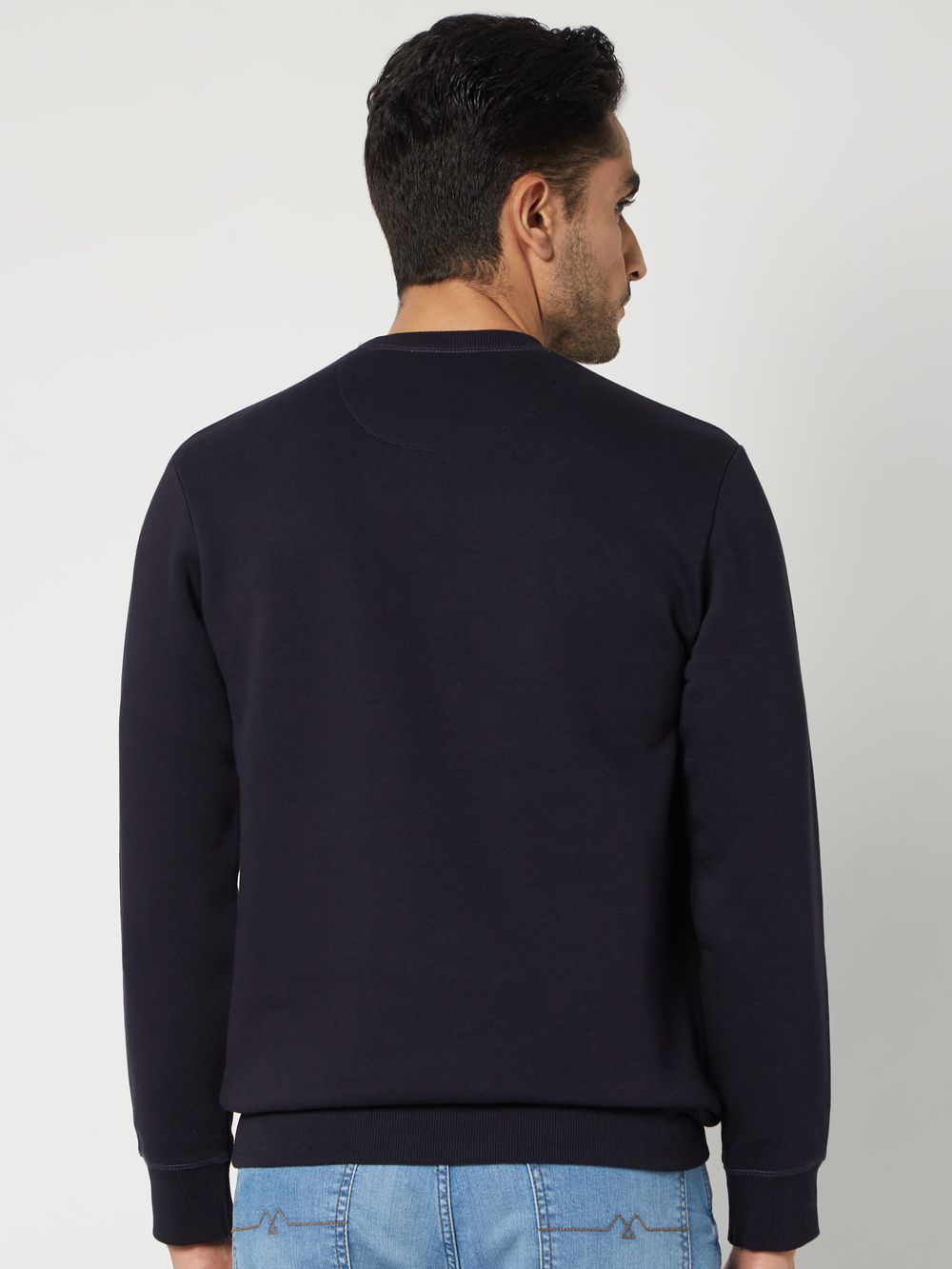 Navy & Yellow Plain Knitted Fleece Sweatshirt