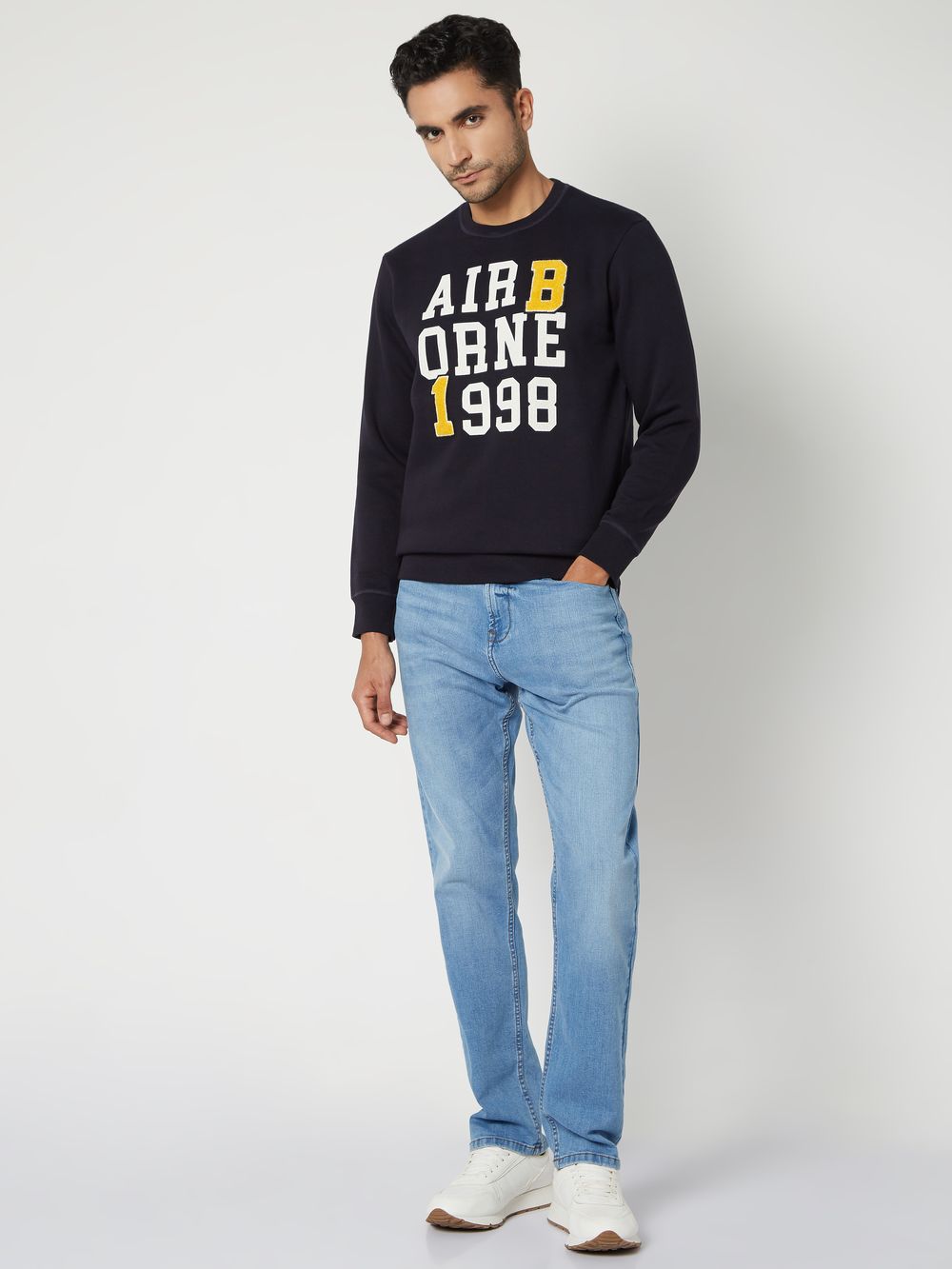 Navy & Yellow Plain Knitted Fleece Sweatshirt