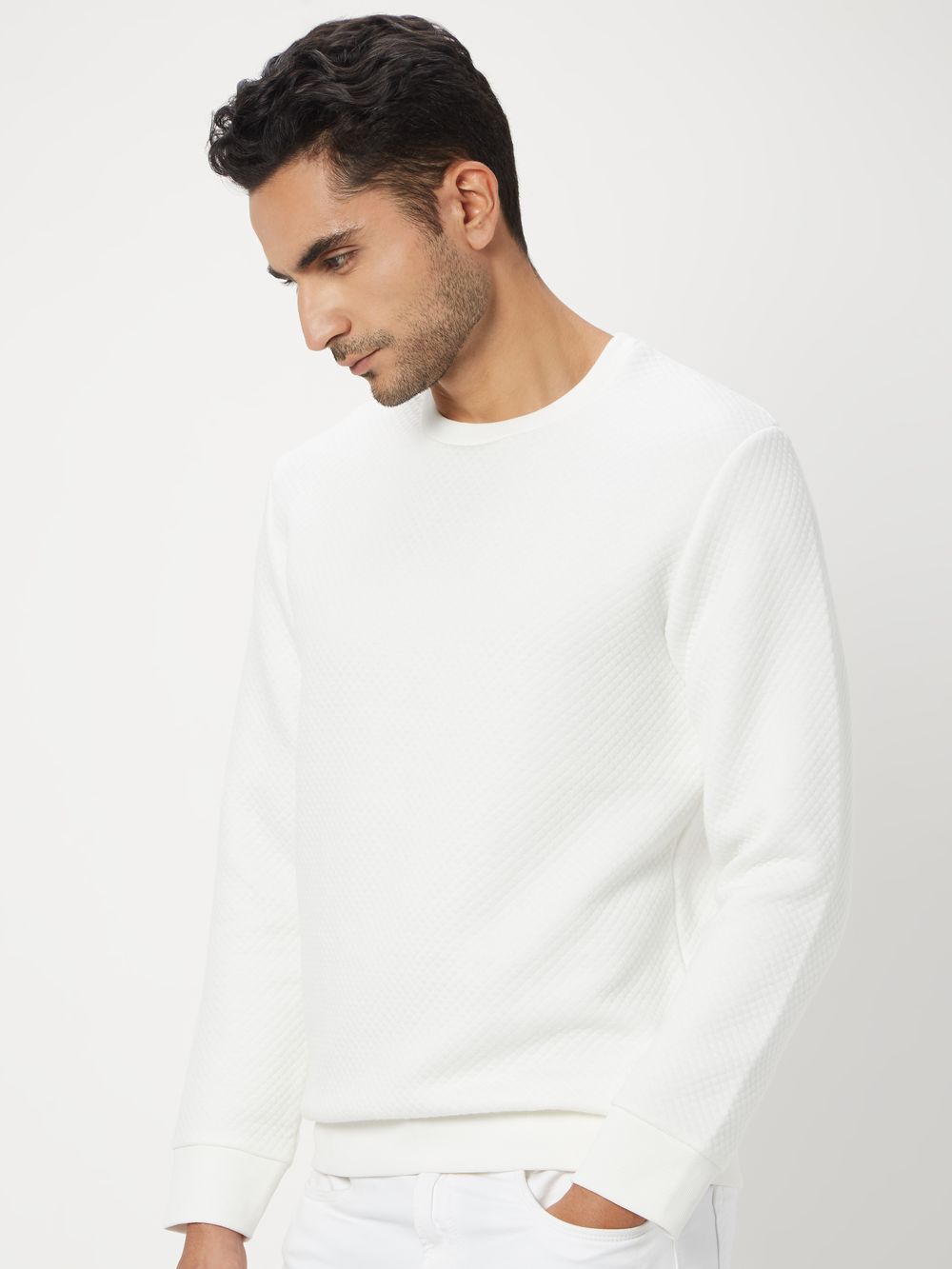White Textured Jacquard Sweatshirt
